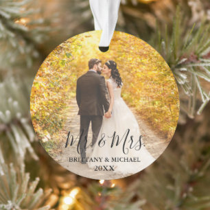Ornamento Script Moderno Sr. Foto de & Sra. Wedding
