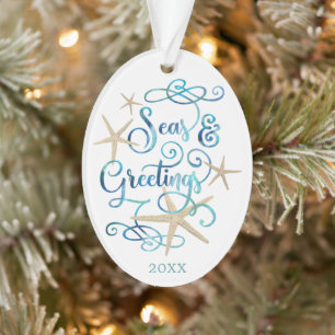 Ornamento SEA e GREETINGS de Natal Costeiro Tropical