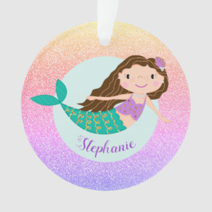 Ornamento Sereia Arco-Íris Brilho Nome Personalizado Menina
