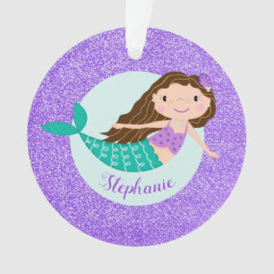Ornamento Sereia Glitter Roxo Nome Personalizado