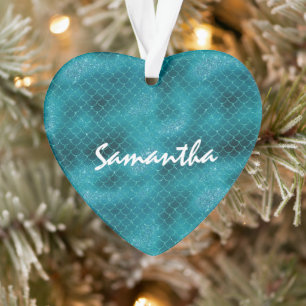 Ornamento Sereia Teal Sparkle personalizada