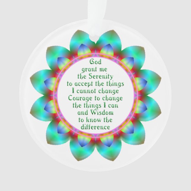 Ornamento Serenity Prayer centrado em 12 pedais de design (Frente)