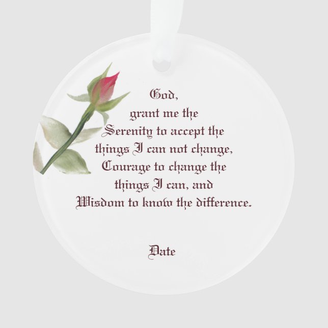 Ornamento Serenity Prayer Ornament com um Rosa (Frente)