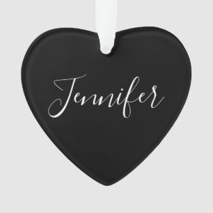 Ornamento Seu Nome   Escrita Branca Elegante em Preto
