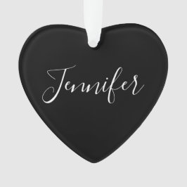 Ornamento Seu nome | Script branco elegante em preto