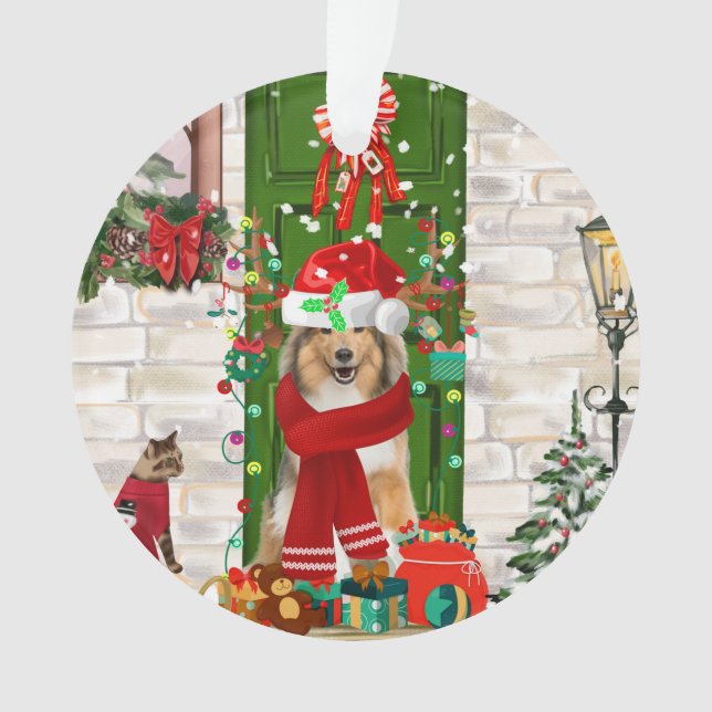 Ornamento Sheltie Dog Natal (Frente)