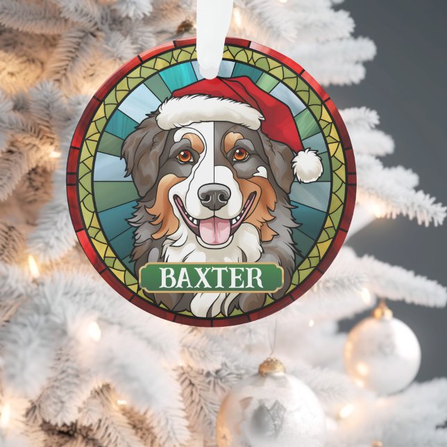 Ornamento Shepard australiano de Natal (Custom Australian Shepard Round Christmas Ornament 
)