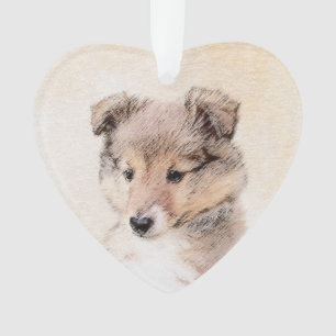 Ornamento Shetland Sheepdog Puppy Pintura Original