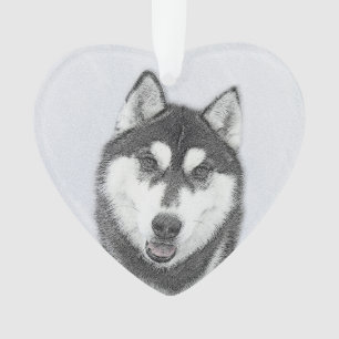 Ornamento Siberian Husky (Black and White) Painting Dog Art