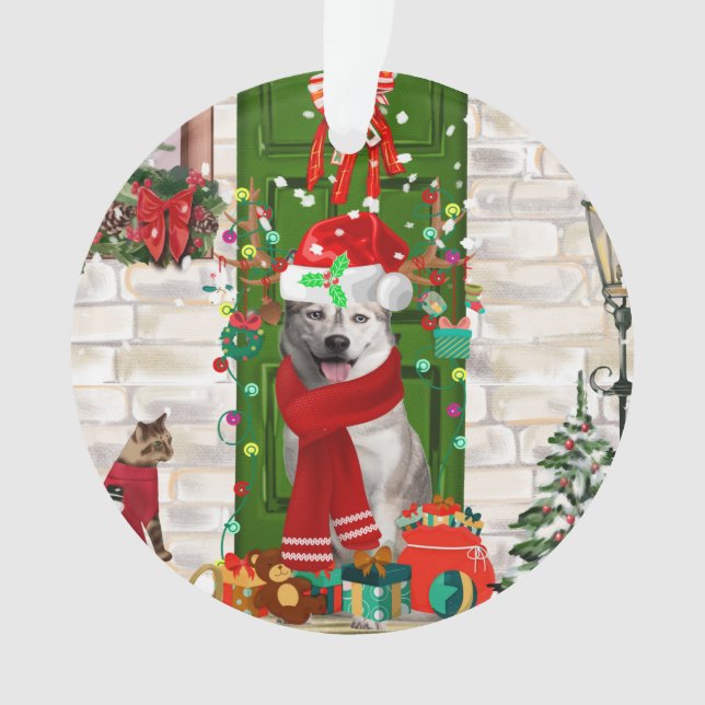 Ornamento Siberian Husky Dog Christmas (Frente)