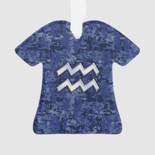 Ornamento Silver Aquarius Sinal Zodiodato Marinho Camo Digit