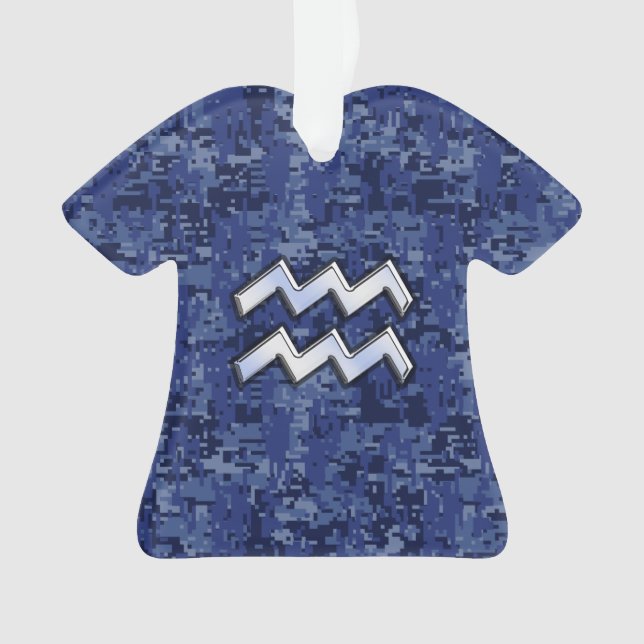 Ornamento Silver Aquarius Sinal Zodiodato Marinho Camo Digit (Frente)