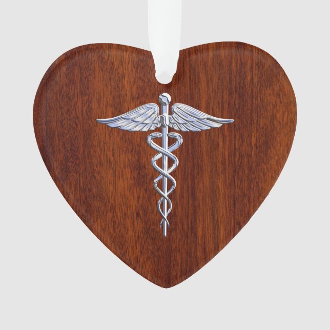 Ornamento Silver Caduceus Símbolo Médico Decor Mahogany (Frente)