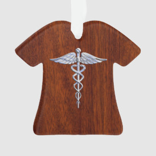 Ornamento Silver Como Caduceus Símbolo Médico Mahogany Impre