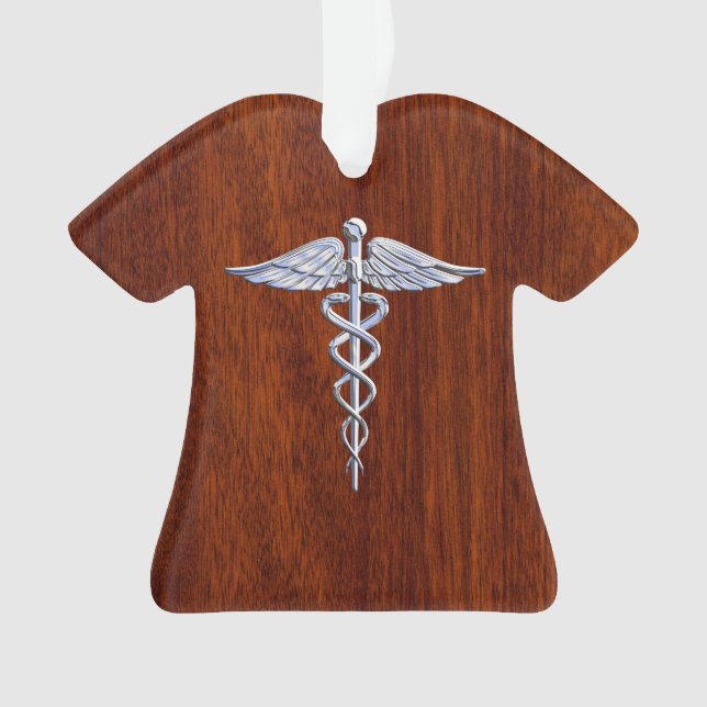 Ornamento Silver Como Caduceus Símbolo Médico Mahogany Impre (Frente)