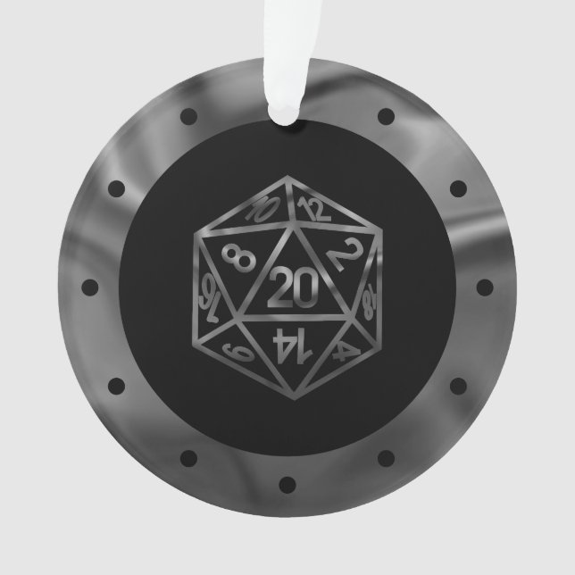 Ornamento Silver D20 Crit | Tabletop Role Player Dice PNP (Frente)