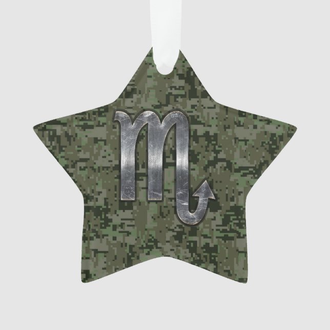 Ornamento Silver Scorpio Zodiac Sinal Camo Digital Woodland (Frente)