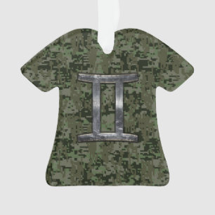 Ornamento Símbolo Gemini Zodiac na Camo Digital Verde