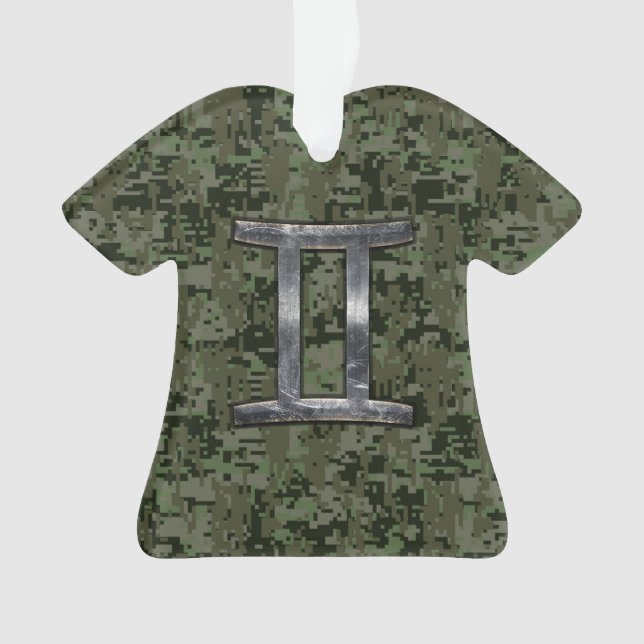 Ornamento Símbolo Gemini Zodiac na Camo Digital Verde (Frente)