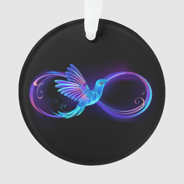 Ornamento Símbolo Neon Infinity com Hummingbird brilhante (Frente)