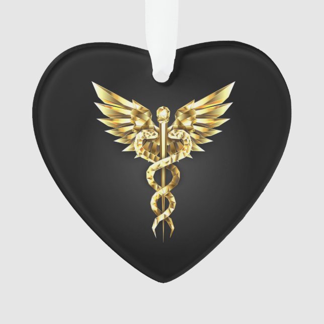 Ornamento Símbolo Poligonal Dourado Caduceus (Frente)