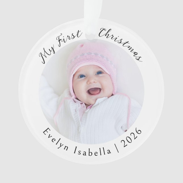 Ornamento Simple Minimalist Elegant Baby's First Christmas (Frente)