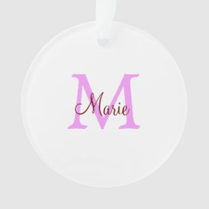 Ornamento simples adicione nome monograma rosa vermelho