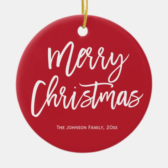 Ornamento Simples de Árvore Vermelha Feliz de Nata (Frente)