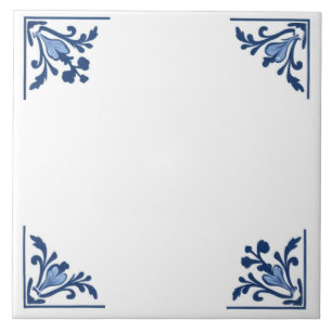 Ornamento Simples de Canto Floral Branco Azul Delf