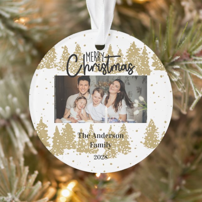 Ornamento Simples Elegante mínimo | Foto da família natalina (Árvore)