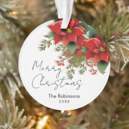 Ornamento Simples Floral Feliz Natal Poinsettia