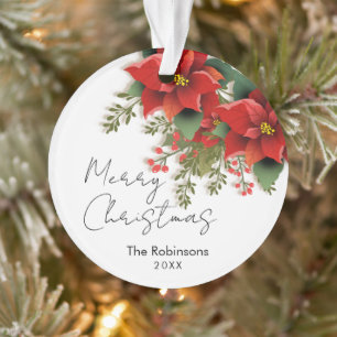 Ornamento Simples Floral Feliz Natal Poinsettia