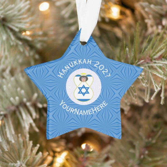 Ornamento Sinalizador Israelita Anjo Hanukkah Personalizado (Árvore)