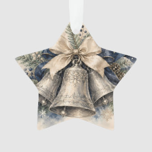 Ornamento Sinos de Natal em Prata Elegantes em Aquarela