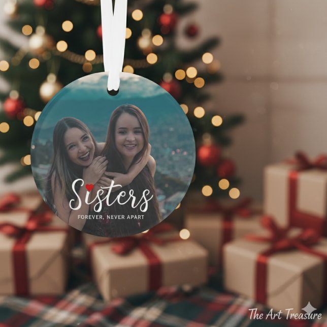 Ornamento Sisters Connected At Heart Photo Keepsake White (Criador carregado)