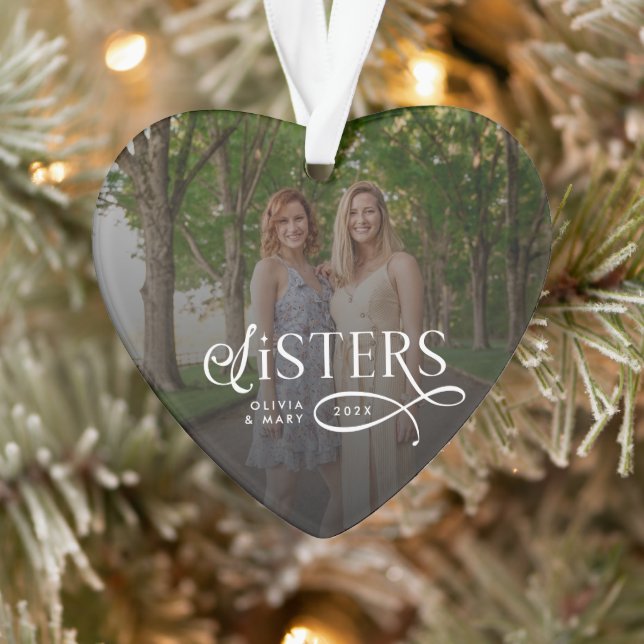 Ornamento Sisters Photo Personalized Monogram Gifts (Árvore)