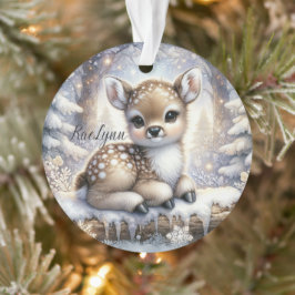 Ornamento Sitting Fawn in Snowflake Forest