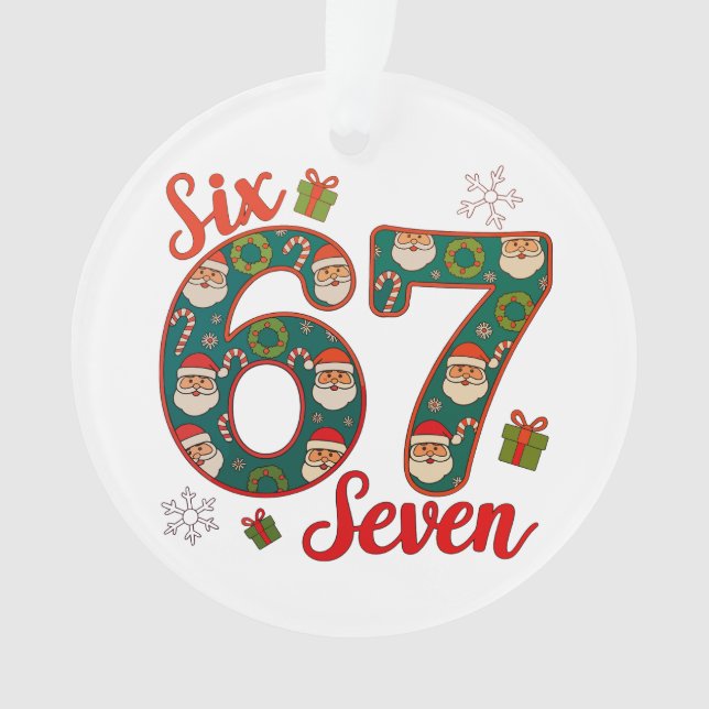 Ornamento Six Seven 67 6 7 Meme Christmas Xmas Santa Hat (Frente)