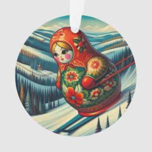 Ornamento Skiing Matryoshka Doll Winter Snow