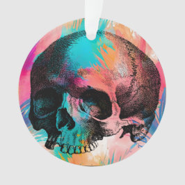 Ornamento Skull Sketch Com Fundo Boho Colorido
