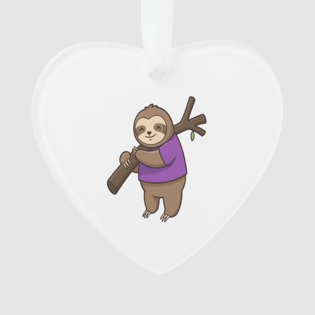 Ornamento Sloth Hugging Tree Branch Wearing Purple (Frente)