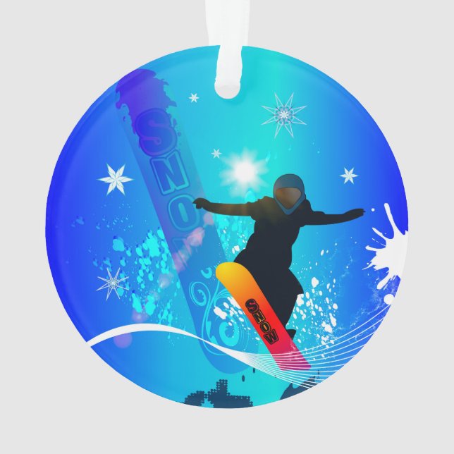 Ornamento Snowboarding, snowboarder com o conselho no backg (Verso)