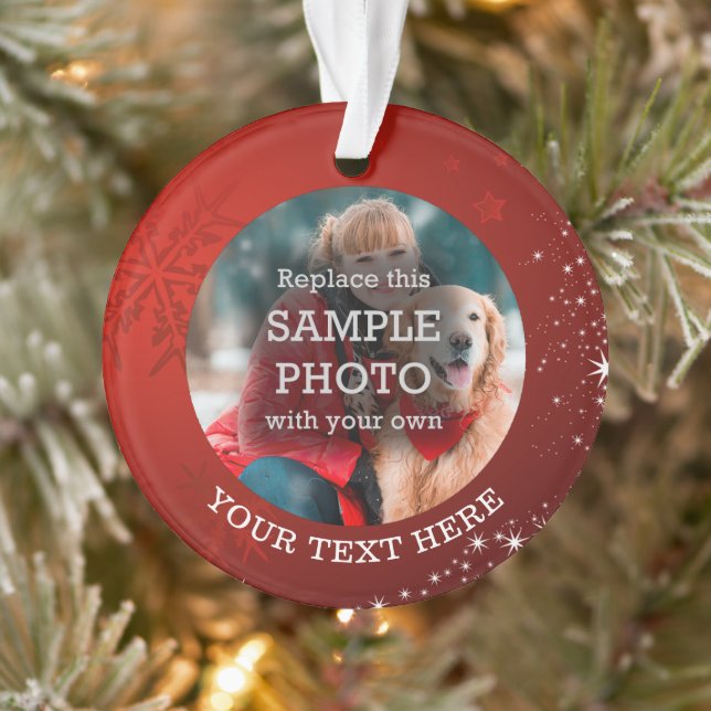 Ornamento Snowflake Stars Photo Red (Árvore)