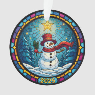 Ornamento Snowman Christmas Ornament 2025 – Stained Glass