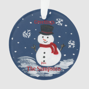 Ornamento Snowman, pintado à mão, PERSONALIZE Round