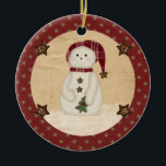 Ornamento Snowman Prim Country<br><div class="desc">Este Ornamento Snowman do Prim Country apresenta o meu rato desenhado como um boneco de neve primitivo. Faz uma ideia de presente de excelente!</div>