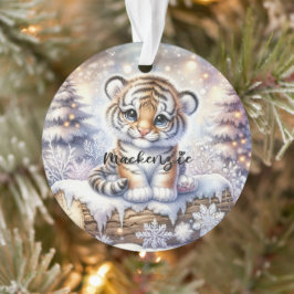 Ornamento Snowy Log Tiger