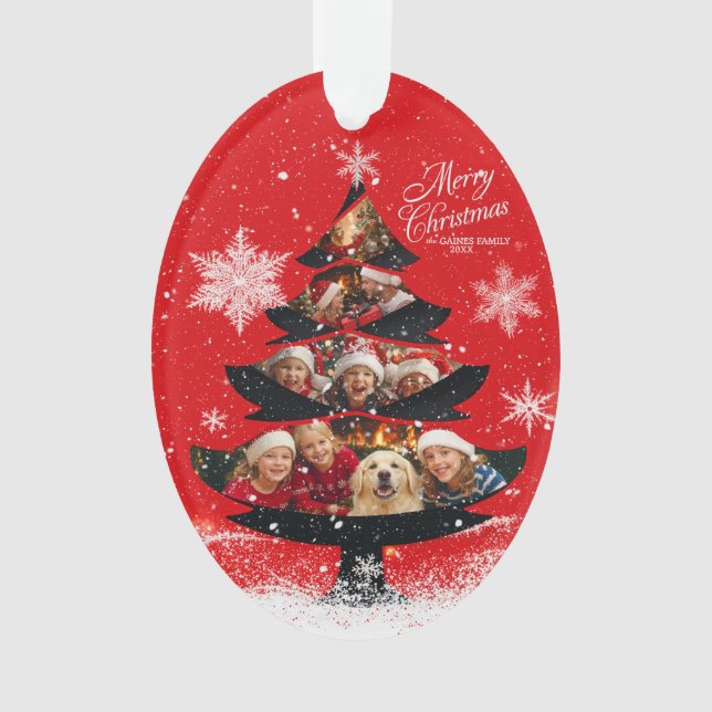 Ornamento Snowy Merry Christmas Family Photo Tree (Frente)
