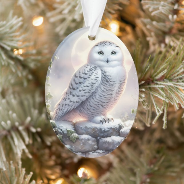 Ornamento Snowy Owl in Moonlit Winter Garden (Árvore)