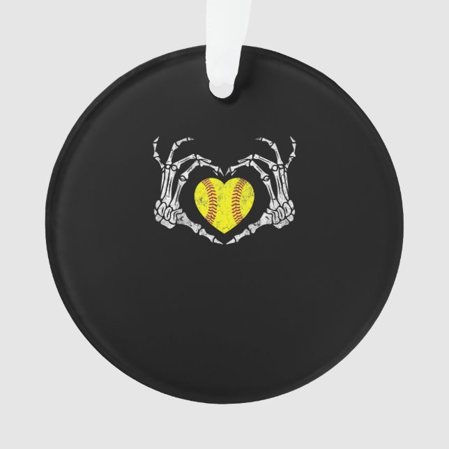 Ornamento Softball Heart Skeleton Halloween Diversão de Figu (Frente)